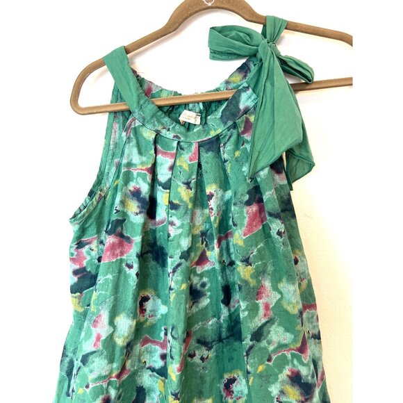 Bella Umbra 100% Linen Tie Neck Size Large Floral Watercolor Green Dress Italy - Picture 5 of 7